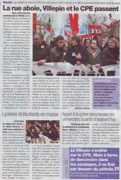 8 MAR FRAN 1 #  La rue aboie, Villepin et le CPE passent